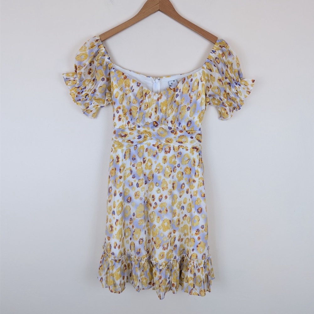 Angel Biba Floral Puff Sleeve Mini Dress with Ruffle Hem